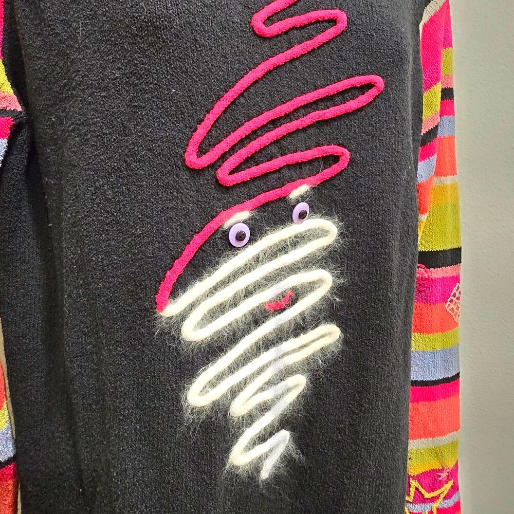 Susan Bristol Christmas Sweater Med Santa Rainbow Holiday Indie Folk Art To Wear